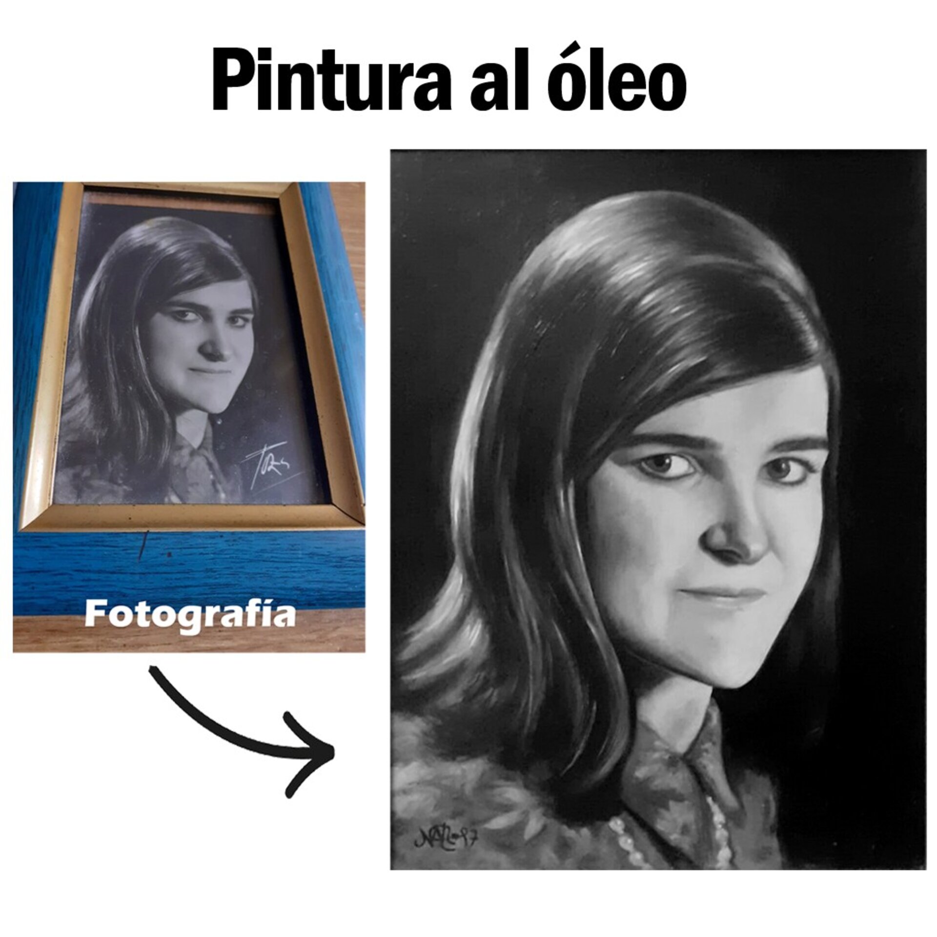 Retrato en Blanco y Negro, Cuadro al Óleo por Encargo - 3